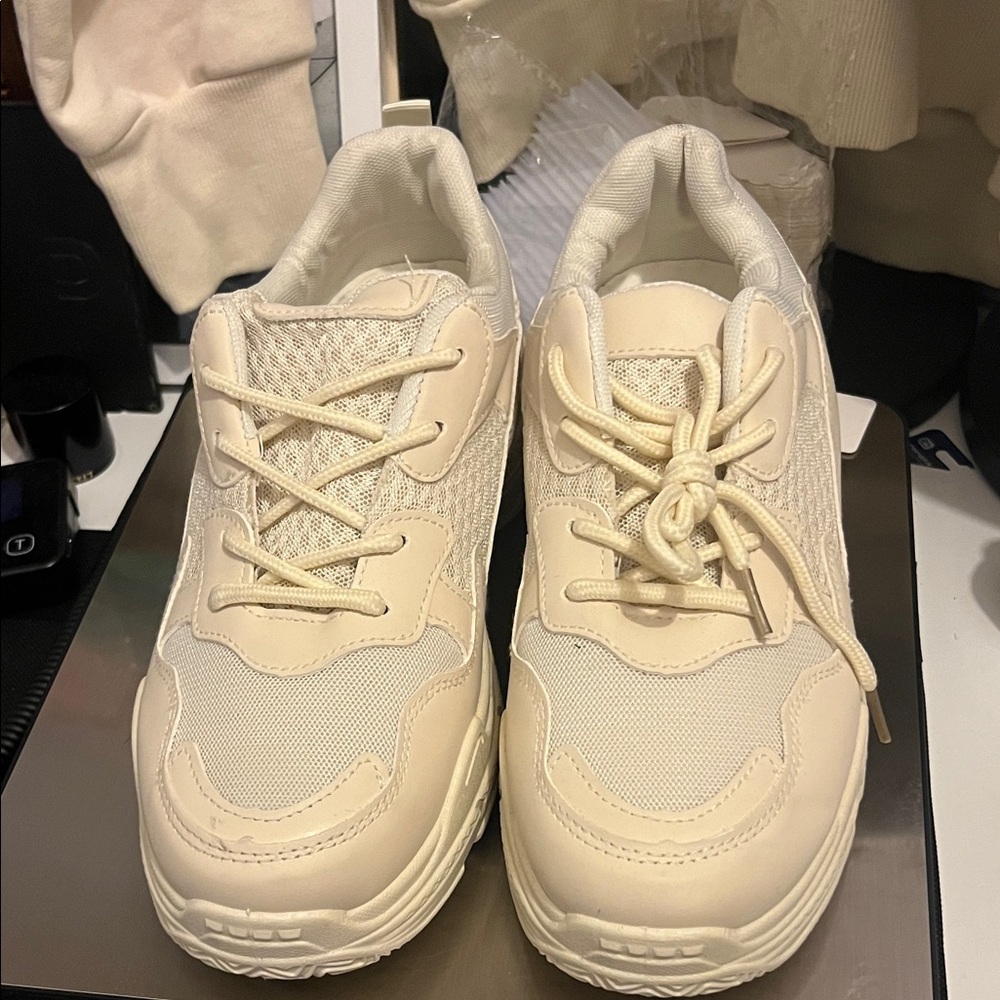 Chunky Cream Sneakers - Neutral Platform Trainers